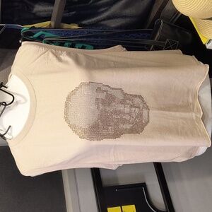 Vintage Havana Cream Top, Large, Gold/Silver Skull, P2P Is 23", 22" Long